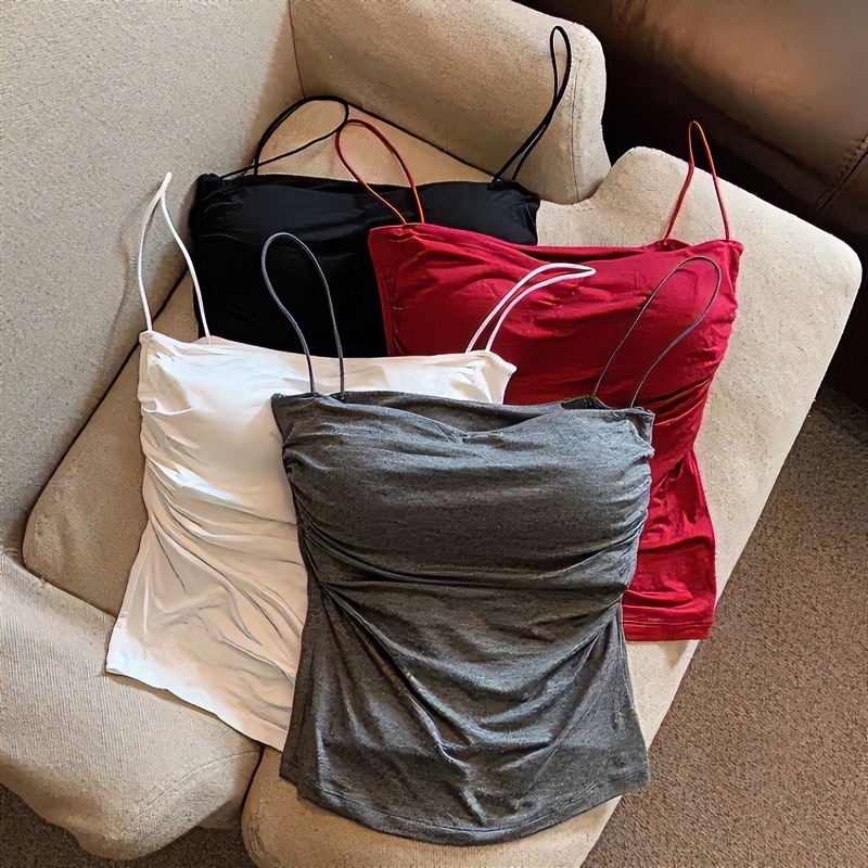 Summer Spicy Girl Pure Desire Ruched Camisole with Thin Straps for Women, Suitable for Wearing Outside or Inside, Sleeveless Niche Slimming Women's Lingerie Summer Spicy Girl Pure Desire Ruched Camisole with Thin Straps for Women, Suitable for Wearing Outside or Inside, Sleeveless Niche Slimming Women's Lingerie