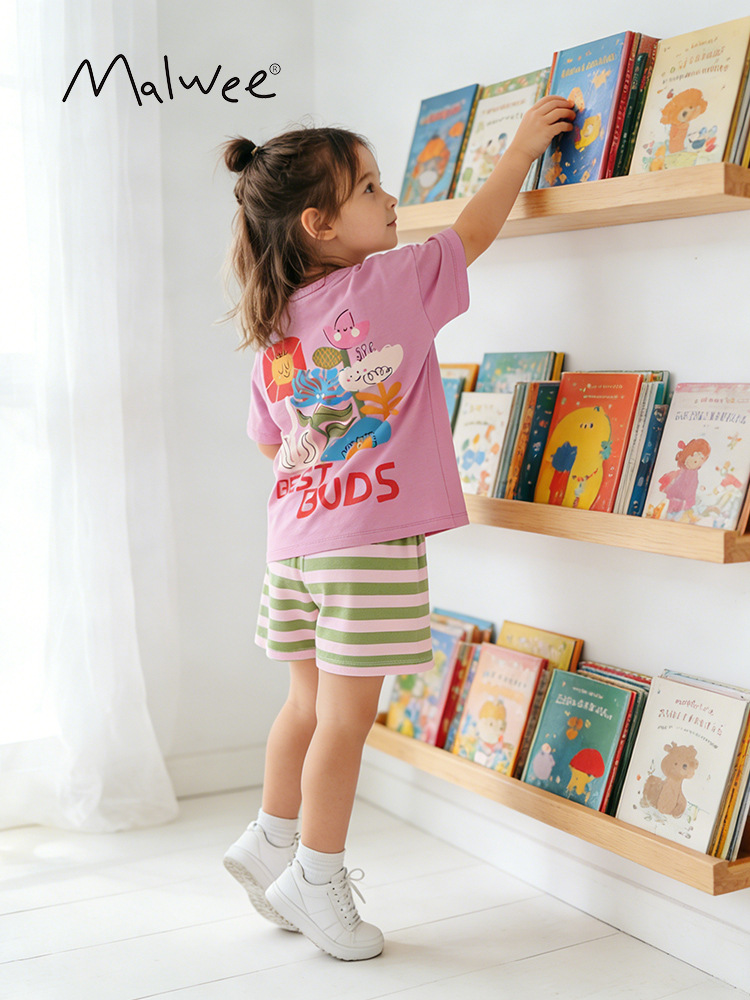 Malwee transfronterizo fuente fábrica de ropa infantil simple dos piezas de estilo europeo y americano de verano nuevo conjunto de niños