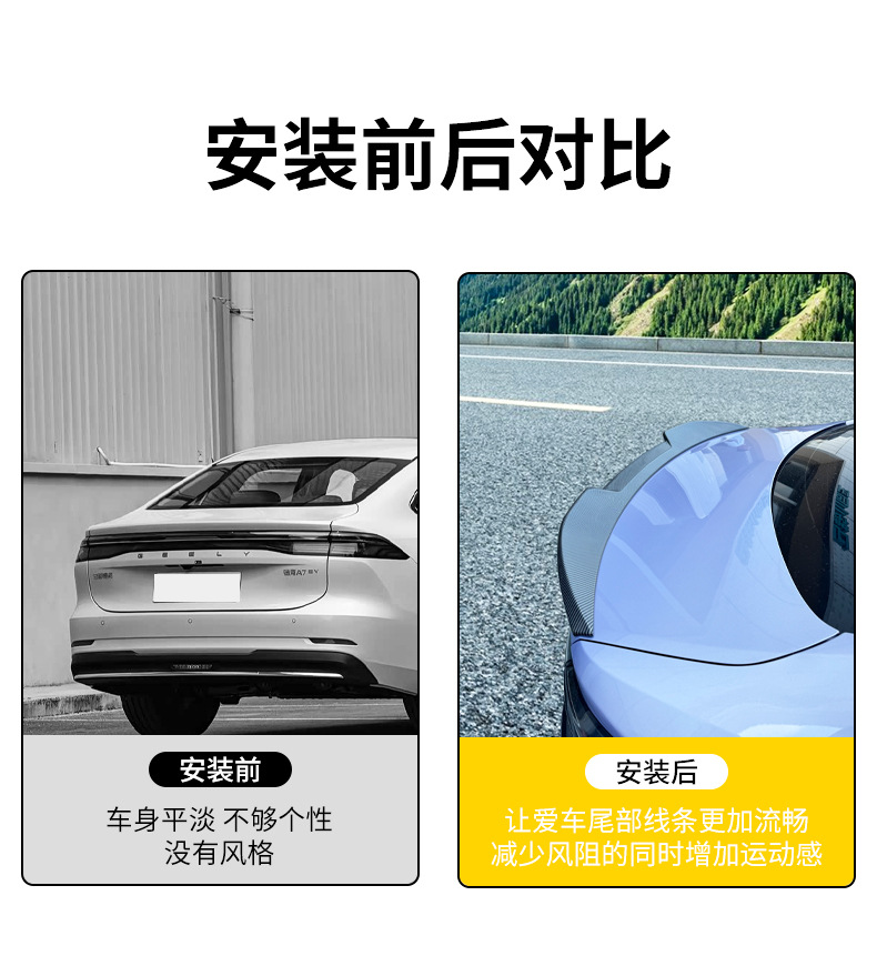 Suitable for the New Geely Galaxy A7Ev Blade-Style Rear Wing Modification, Wing Spoiler, Exterior Decoration, No Drilling Required
