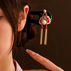 U-shaped double hairpins, black sandalwood Chinese opera Dan headdress hairpin, ancient-style horse face skirt hairpin, new Chinese style Peking Opera face mask hair accessory