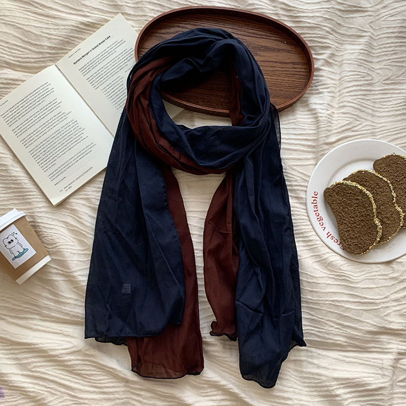 Pañuelo en la cabeza bufanda a juego de color de algodón puro primavera y verano nuevo estilo retro todo-fósforo bufanda de seda para damas bufanda plisada chal de punto al por mayor