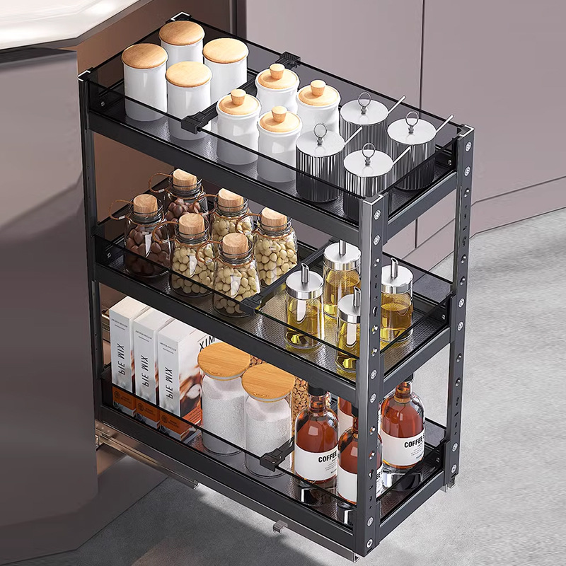 Gabinete de cocina tipo cajón gabinete superficial condimento cesta espacio de acero inoxidable aleación de aluminio condimento cesta inferior