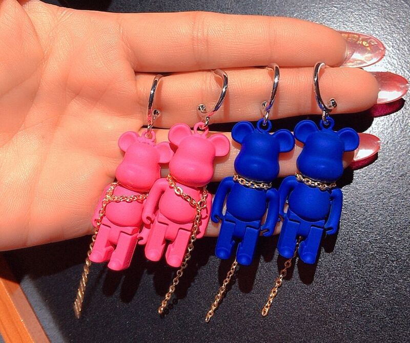 Creative fashion cool bao force Bear metal paint earrings Japanese and Korean ins Net red photo concave shape exaggerated earrings