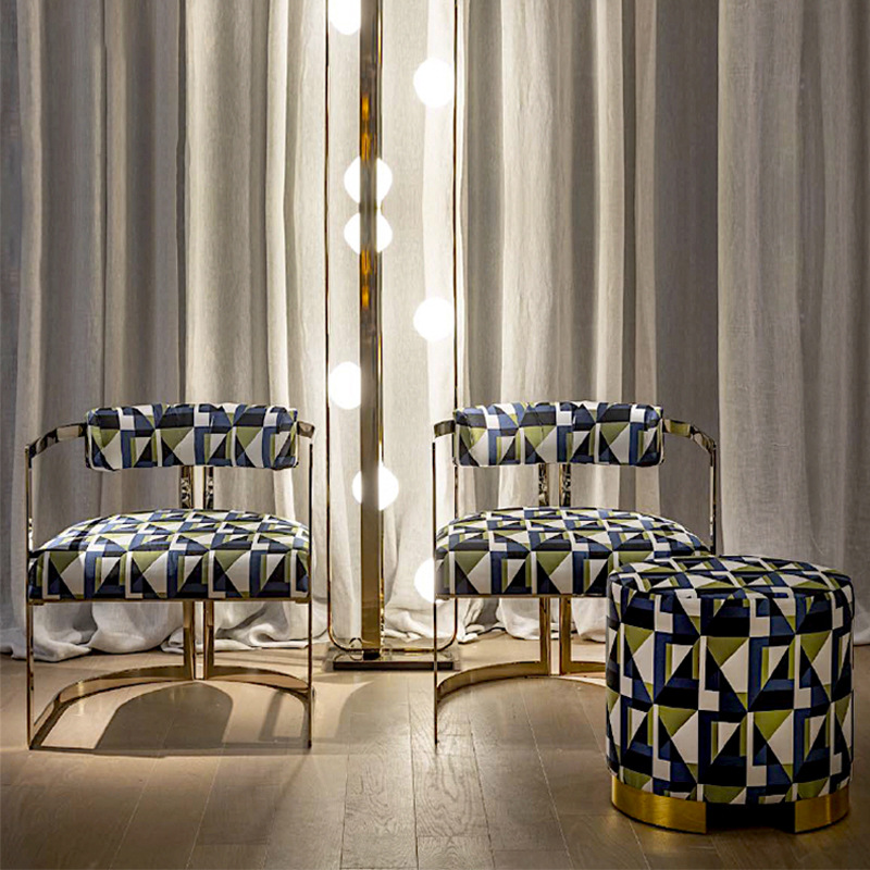 環歐 現代輕奢單人沙發椅 不鏽鋼布藝單人沙發椅設計師休閒椅家具