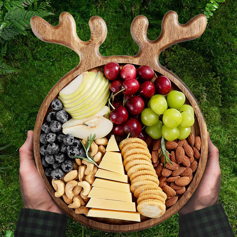 in stock Fruit Chopping Board Creative Christmas Elk Tray Wooden Dim Pot Dried Fruit Plate Afternoon Tea Plate Decoration