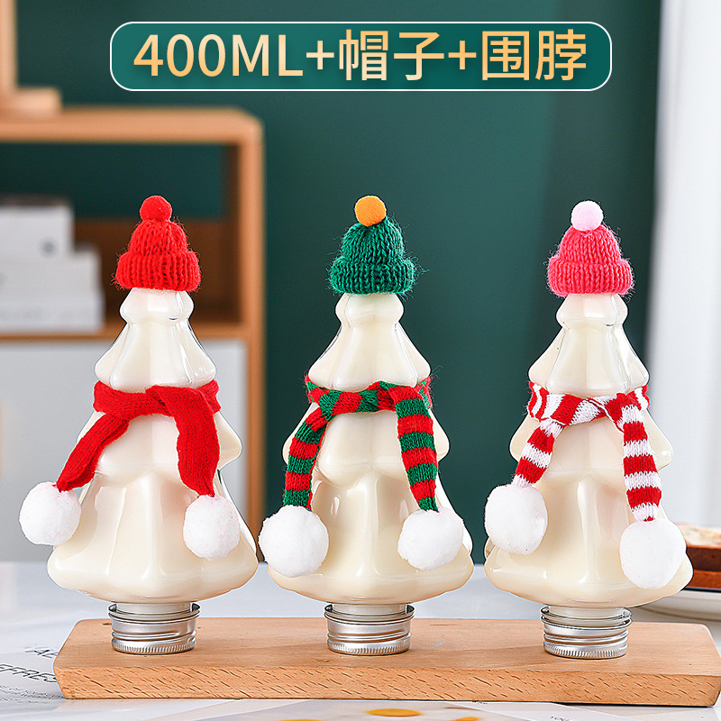 400ml botella decorativa de Navidad PET creativo plástico transparente leche té café jugo bebida envasado bebida fría Navidad taza