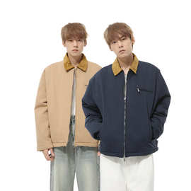 MTLCLOTHES男装|秋款新品 美式撞色拼接翻领复古拉链开衫短款棉服