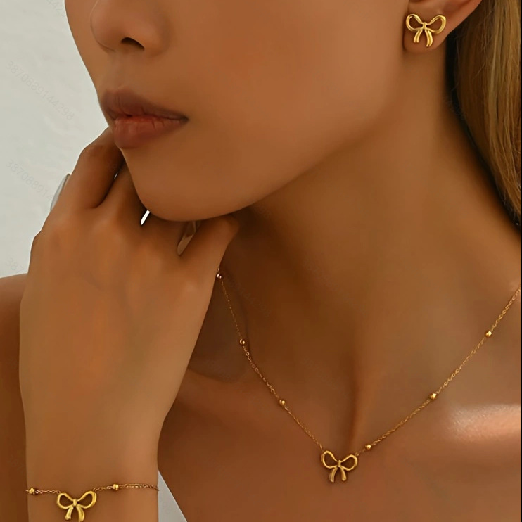 Cute round beads with bow stainless steel, fashionable universal bracelet, jewelry, accessory, simple and elegant design 2