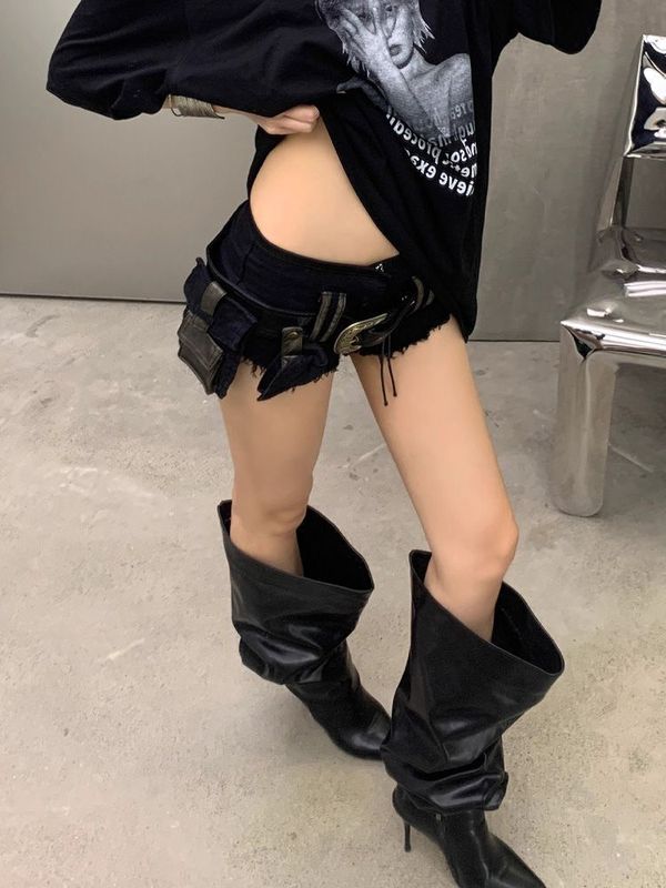 アメリカンレトロベルト取り外し可能なポケットローウエストスーパーショーツ女性の夏のホットガール痩身ヒップホップホットパンツトレンディ|undefined