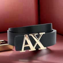 跨境爆款男士简约百搭真皮平滑扣字母商务欧美风高档皮带一件代发