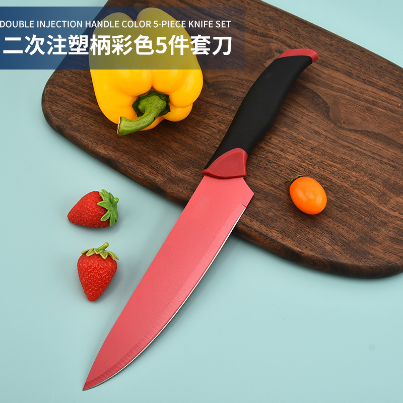 Fábrica al por mayor de inyección secundaria de acero inoxidable color seis piezas conjunto de herramientas con melón planador conjunto de caja de regalo