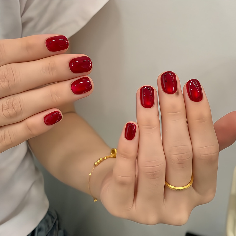 [Ling Luo Original] High-Quality Retro Cow Blood Red Glass Beads Showing White Cat's Eye Handmade Wearable Nails Finished Products Wholesale