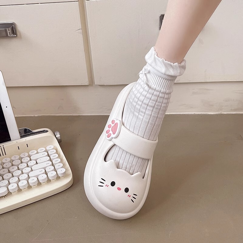 Mary Jane Slippers Women's Summer 2025 New Cute Cat Thick Sole Dung Slip-on Non-slip Outer Baotou Sandals