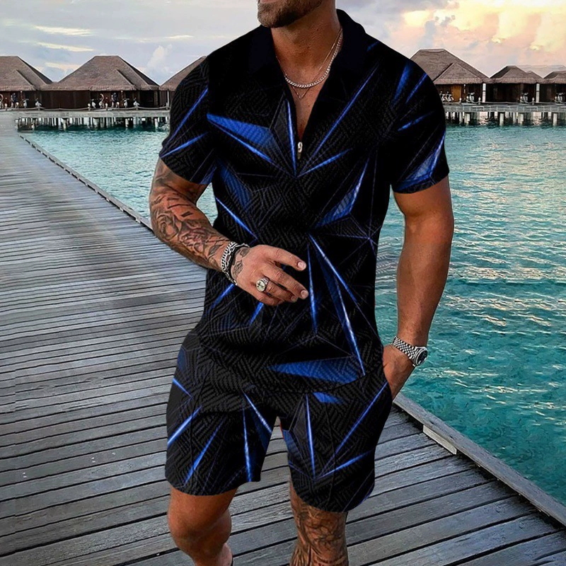 Поло на молнии, европейский стиль, для импорта, плюс размер, с коротким рукавом, 3D