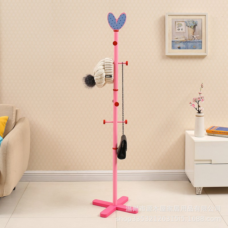 Solid Wood Hanger Floor Bedroom Coat Rack Cartoon Pink Cute Household Hanger Children's Hanger Floor