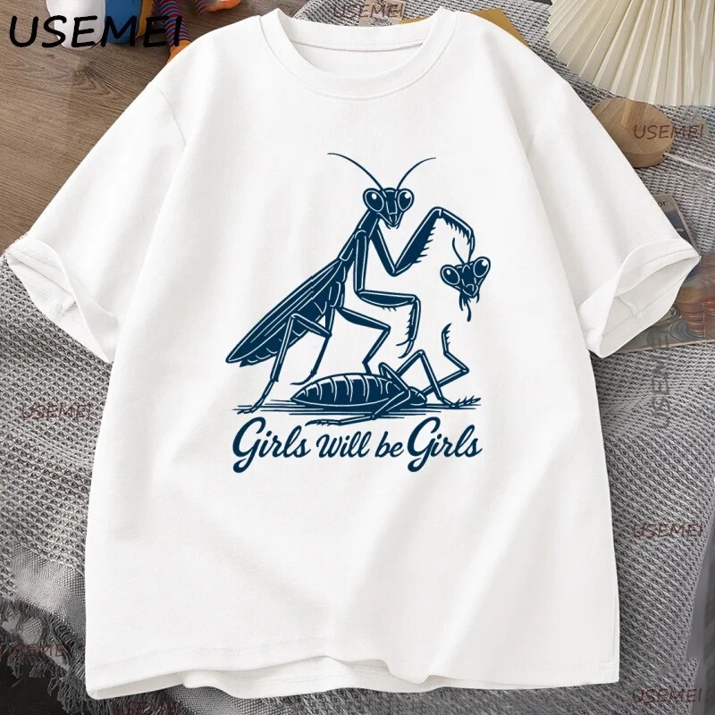 【Cross-Border European Sizes】Girl Will Be a Girl Graphic Sweatshirt, Fun Feminist T-Shirt, Mantis