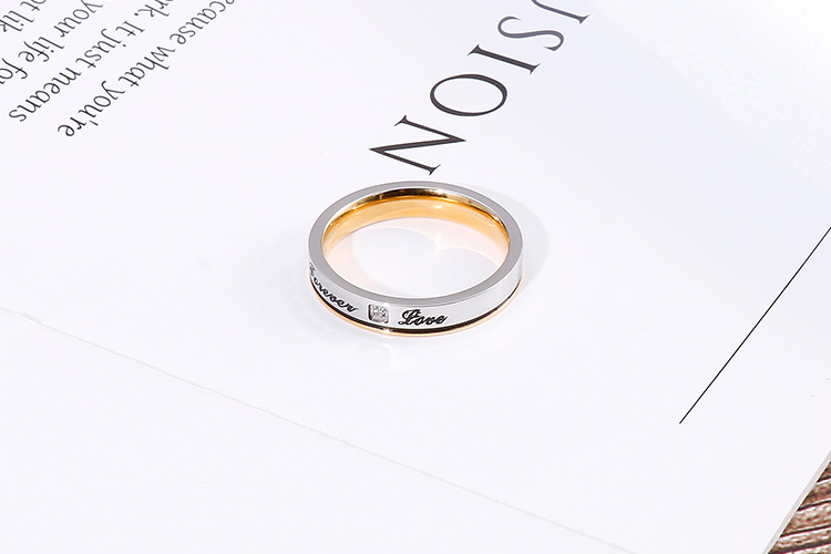 Foreign Trade Titanium Steel 18k Real Gold Fashion English Eternal Love Zircon Couple Ring display picture 8