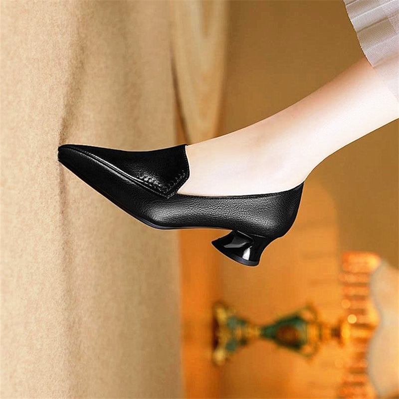 Pointed Toe Thick Heel Flats for Women 2026 Spring New Style 33-42 Size High Heels Large Size Shallow Mouth Comfortable Work Women's Shoes Pointed Toe Thick Heel Flats for Women 2026 Spring New Style 33-42 Size High Heels Large Size Shallow Mouth Comfortable Work Women's Shoes