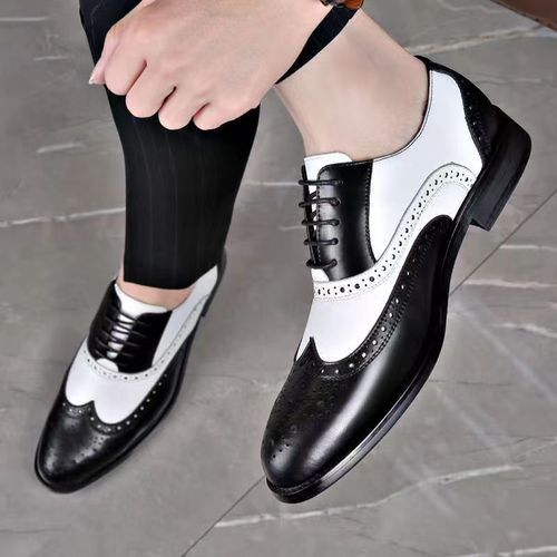 Men's Brogues Embossed Wide Size Color-Matched Trendy Casual Men's Business Formal Leather Shoes
