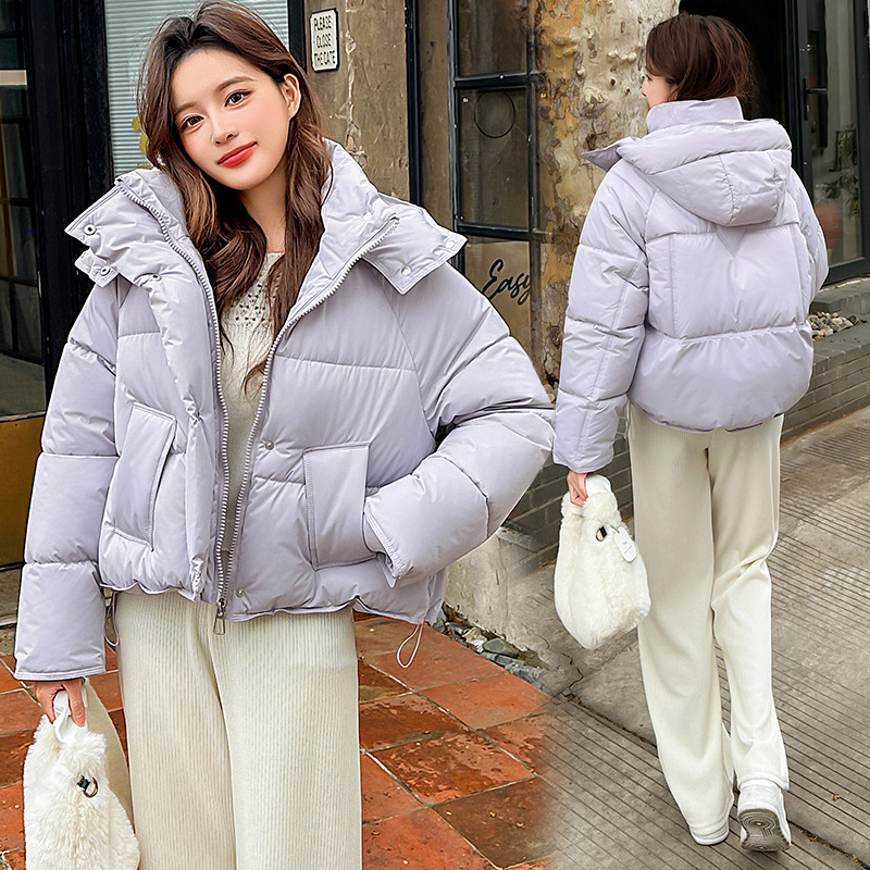 Europa americana ropa de algodón corta mujer invierno 2025 nuevo estilo de moda con capuzas curry grueso chaqueta de algodón
