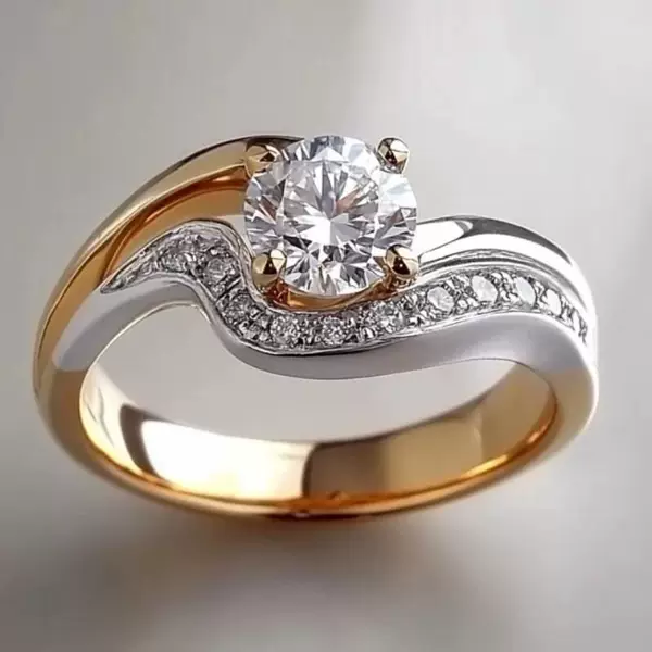 Cross-Border New Luxury Double-Color Plated Wedding Ring, Diamond Ring, Couple Ring, Fashionable Light Luxury High-End Party Jewelry