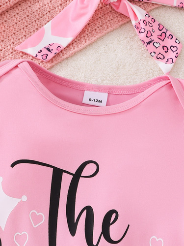 Baby Spring and Autumn Western Style Long-Sleeve English Printed Pants with Heart Printed Bow Decoration Girls' Comfort Set