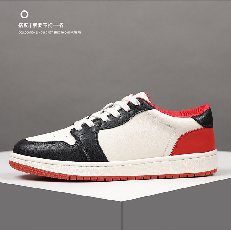 Giày sneaker nam da bò thoáng khí, đế bệt, dây buộc phía trước — 88055 Đen đỏ (da bò), 88055 đen và trắng (da bò) chi tiết 19