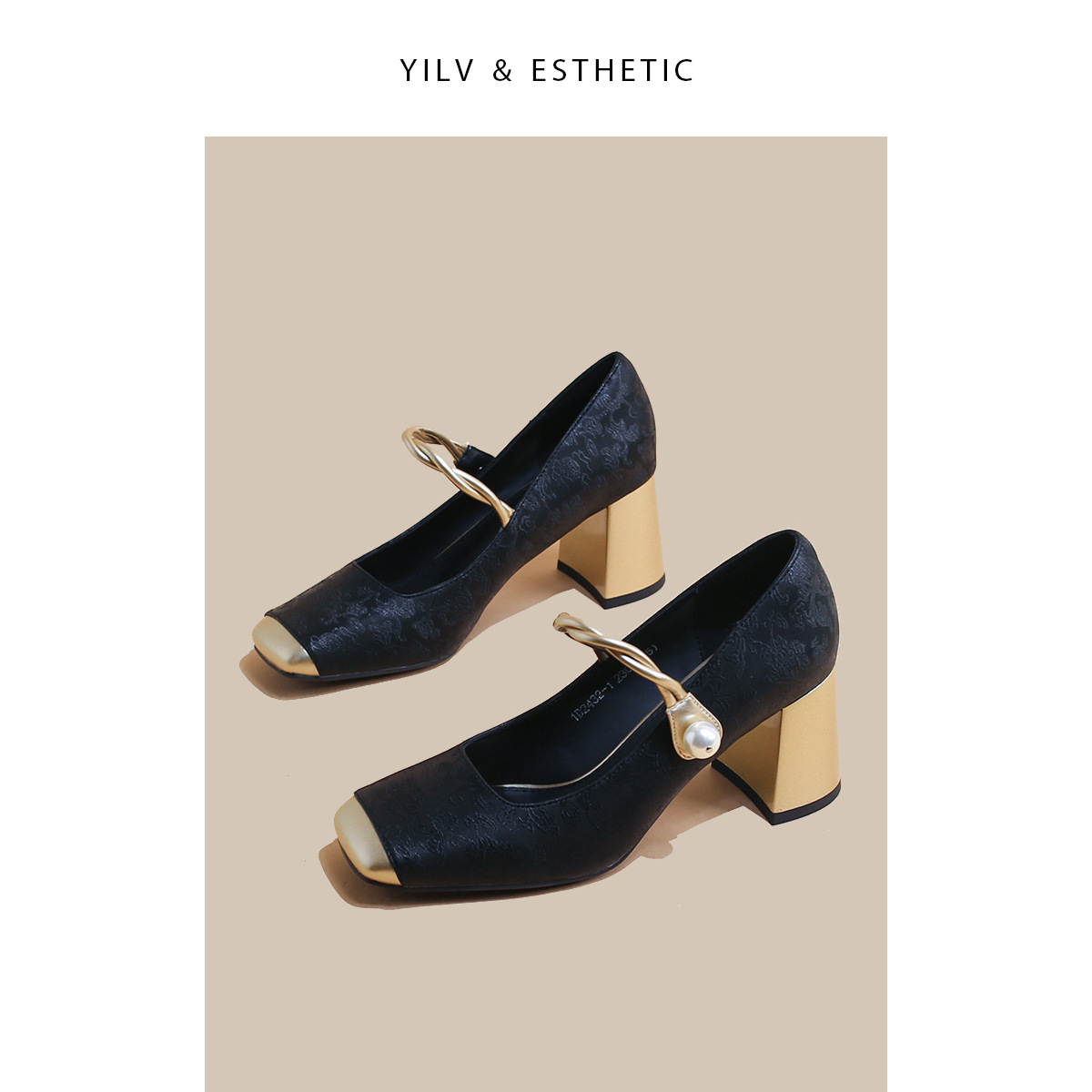 Guofeng nuevos zapatos Mary Jane de cabeza cuadrada de estilo chino para mujer de tacón grueso 2025 nuevo cinturón jacquard con zapatos de tacón alto cheongsam