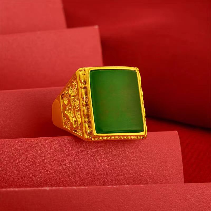 Vietnam sand gold ring men's simulation gold does not fade retro domineering obsidian ancient heritage jewelry is wholesale