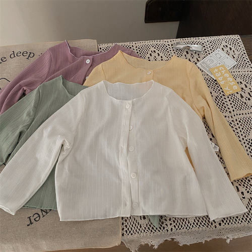 Korean Children's Fashion 2024 New Summer Girl Knit Jacket Children's Stylish Versatile Solid Color Sun Protective Top Air Conditioning Shirt