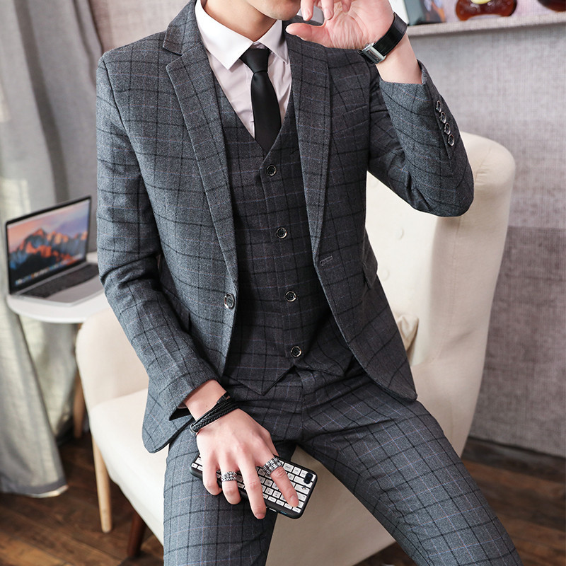 2026 Plaid Single-Button Blue-Gray Suit Set, Always in Stock, Top+Vest+Pants 1013 2026 Plaid Single-Button Blue-Gray Suit Set, Always in Stock, Top+Vest+Pants 1013