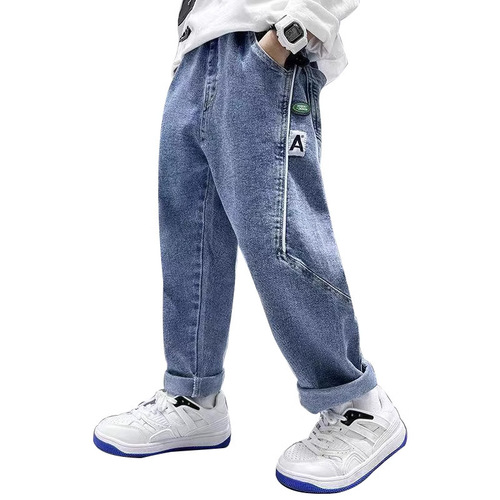 Boys' Pants Spring and Autumn 2024 New Style Medium and Large Children Stylish Casual Trousers Korean Version Jeans Trend Cross-border Wholesale