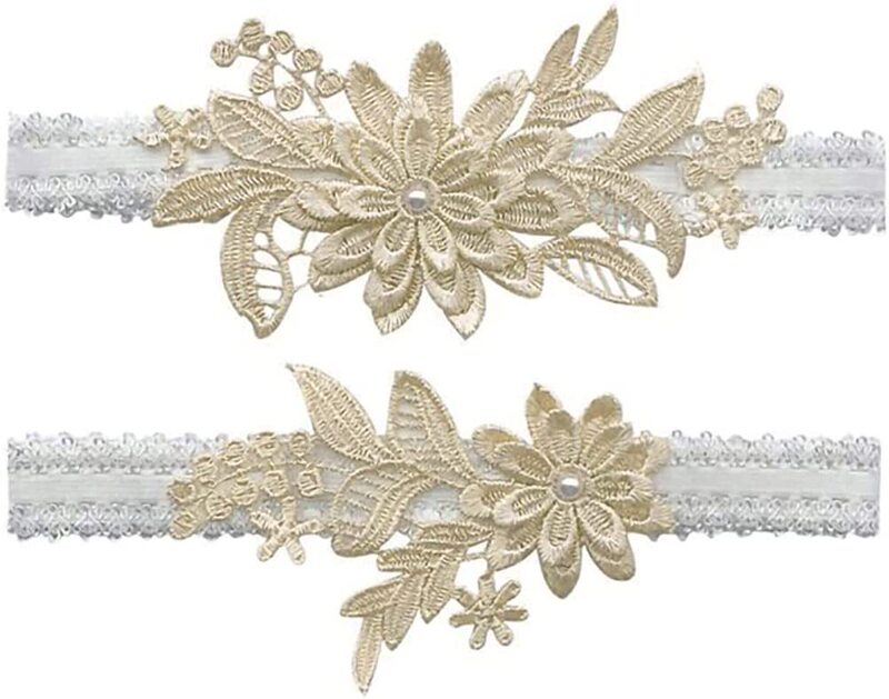 Bridal Wedding Garter Party Lace Stockings Belt Set Floral Leg Loop Hand-stitched Faux Pearl Garter Belt