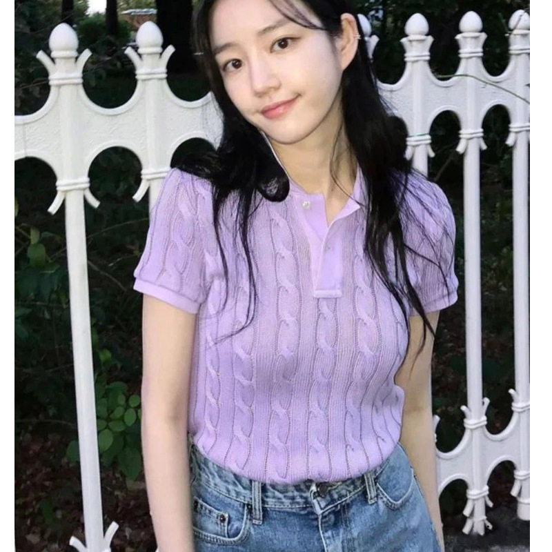 Ralph RL Short-sleeved Knitted Polo Shirt Cotton Slim-fit Twisted T-shirt Women's rl Knitted Shirt Short Top Casual