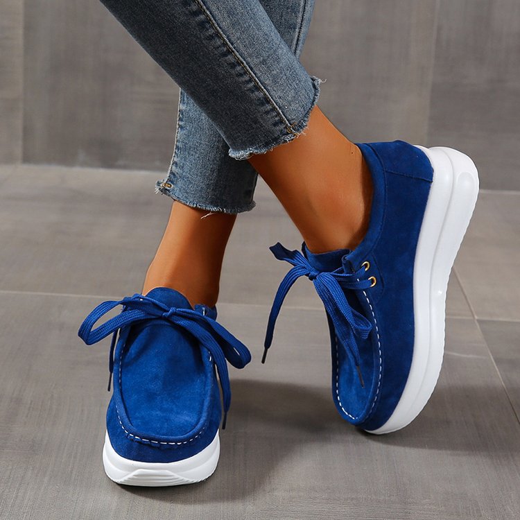 Chaussures pour femmes mocassins à semelles épaisses à lacets sur le devant talon compensé chaussures d'extérieur décontractées_voghion.com