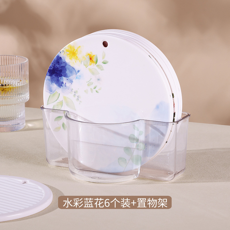 수채화 파란색 꽃 6팩 - 원형