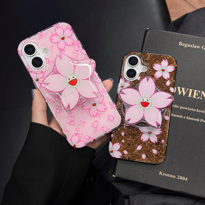 日本と韓国のライトラグジュアリーフラワー磁気ホルダーiPhone16Promaxトレンディブランド14アートApple15携帯電話ケースに適しています|undefined