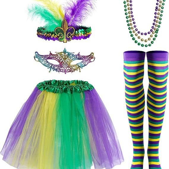 Cross-border mardi gras carnavales máscara collar galvanizado de plástico de color cadena de cuentas conjunto de calcetines suministros de fiesta