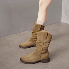 爆款短靴女粗跟中筒堆堆靴子女单靴2025年新款秋季西部牛仔马丁靴