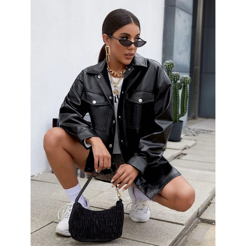 Cross-border foreign trade Amazon ebay2024 spring and autumn Europe and the United States new PU leather ladies shirt tide ladies coat Cross-border foreign trade Amazon ebay2024 spring and autumn Europe and the United States new PU leather ladies shirt tide ladies coat