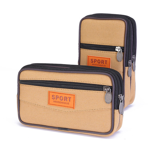 New canvas zippered belt waist bag running mobile phone waist bag construction site stall cross-border men's and women's wallet mobile phone bag