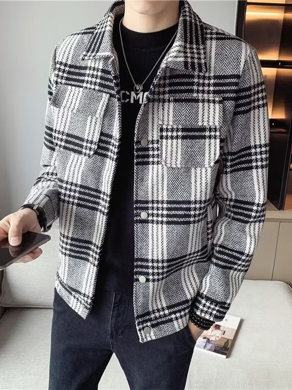 Abrigo de lana corto engrosado con algodón para hombres jóvenes otoño e invierno chaqueta de solapa delgada para hombres chaqueta de lana para hombres