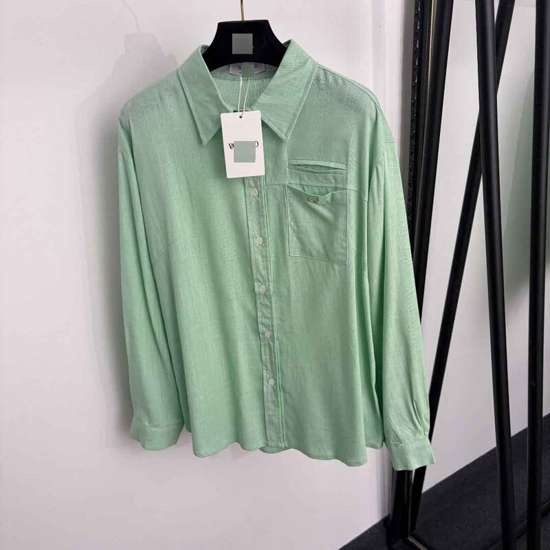 Nanyou High-End Foreign Trade Elegant Slim-Fit High-Class Women's New V-Letter Pocket Linen Long-Sleeve Shirt Nanyou High-End Foreign Trade Elegant Slim-Fit High-Class Women's New V-Letter Pocket Linen Long-Sleeve Shirt
