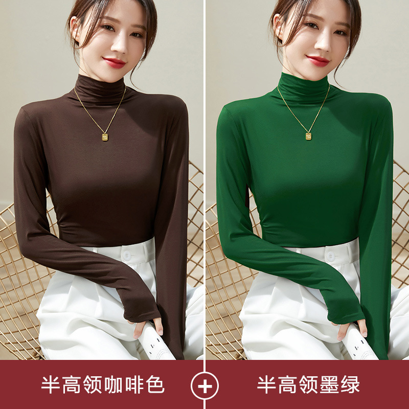 하프 터틀넥 브라운 + 하프 터틀넥 다크그린