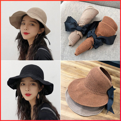 Visor summer Sun hat Empty top bow outdoors Straw hat Foldable Sunscreen Mother Control wholesale