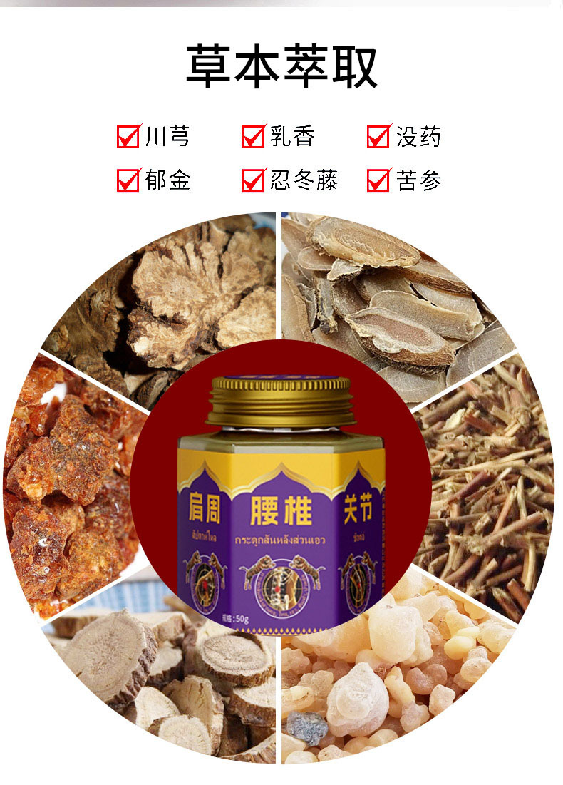 Yao Benren Hexagonal Glass Jar Warming Herbal Cream for Shoulder Neck and Lumbar Care 50g preparation
