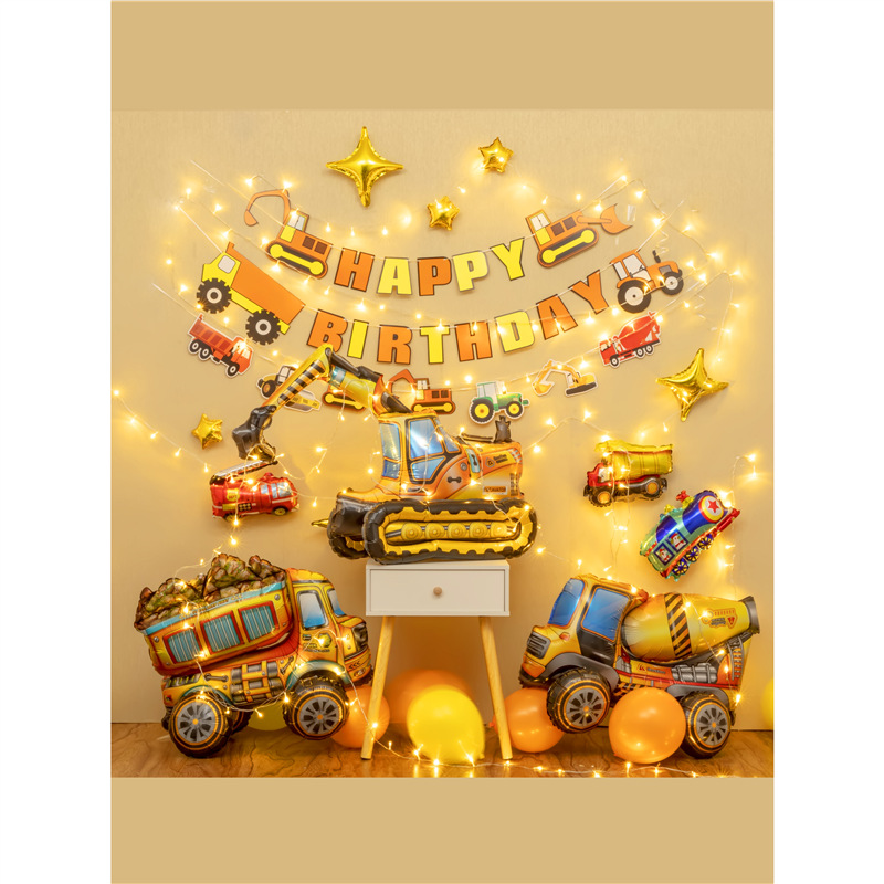 Boys and children's car theme balloon boy baby one-year-old scene layout birthday party background wall decoration