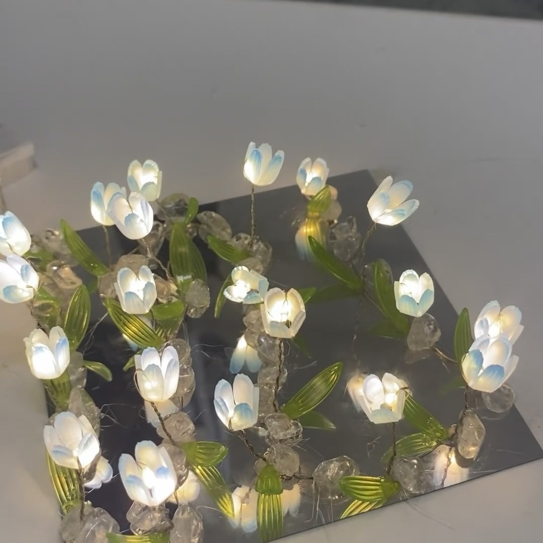 Tulip hecho a mano flor mar cubo de Rubik espejo tridimensional luz nocturna paquete de material completo película retráctil flor Haiyu
