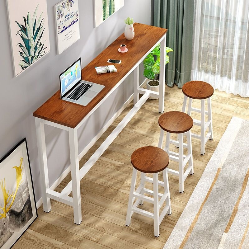 Bar Table for Commercial Use in Milk Tea Shops, Simple Rectangular High Table and Chair Set, Living Room Partition, Narrow Side Wall-Mounted Long Table