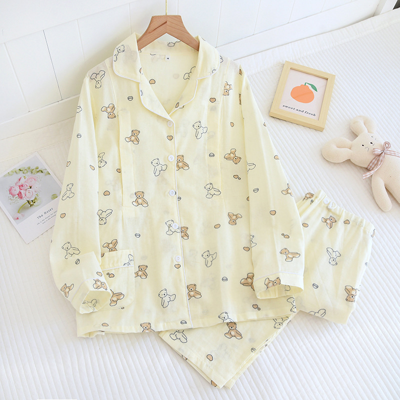 ZHYベージュ小熊ガーゼ月子服